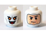 White Minifig, Head Dual Sided Alien with, Yellow Eyes, Fangs, Mouth Open (Vampire) / Balaclava, Light Nougat Face Pattern - Stud Recessed
