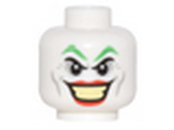 White Minifig, Head Green Eyebrows, Red Lips, Wide Smile Pattern (Joker) - Stud Recessed