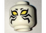 White Minifig, Head Alien Large Yellow Eyes and Black Whiskers Pattern - Stud Recessed