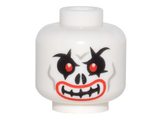 White Minifigure, Head Skull Evil with Red Eyes, Curved Eyebrows and Red Lips Pattern - Hollow Stud
