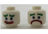 White Minifig, Head Dual Sided Green Eyebrows, Medium Blue Eyeshadow, Thick Red Lips, Smile with Sharp Tooth / Very Sad Frown Pattern - Stud Recessed