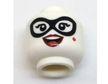 White Minifig, Head Female Large Black Eye Mask, Dark Red Lips, Red Tongue, Diamond on Cheek, Open Smile with Top Teeth Pattern - Stud Recessed