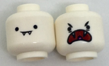 White Minifig, Head Dual Sided Alien Female Small Black Eyes, Closed Mouth with Fangs / Red Wide Open Mouth Pattern - Stud Recessed