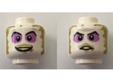White Minifig, Head Dual Sided Purple Eyeshadow, Dirt Around Face, Smile / Angry Pattern (Beetlejuice) - Stud Recessed