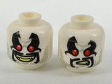 White Minifig, Head Dual Sided Alien Red Eyes, Black Eyemarks, Moustache and Stubble, Open Grin / Confused Pattern - Stud Recessed