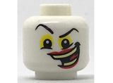 White Minifig, Head Black Eyebrows, Yellow around Eyes and Wide Crooked Grin with Red Lips and Yellowish Green Teeth Pattern (The Joker) - Stud Recessed