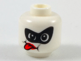 White Minifigure, Head Alien Female with Black Domino Mask, Red Tongue Sticking Out Pattern - Hollow Stud