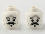 White Minifig, Head Dual Sided Dark Bluish Gray Eyebrows, Handlebar Moustache and Chin Puff, Smiling / Worried Expression Pattern - Stud Recessed