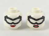 White Minifig, Head Dual Sided Female Pearl Dark Gray Goggles, Red Lips, Smile / Gritted Teeth Pattern - Stud Recessed