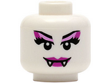 White Minifigure, Head Alien Female with Magenta Lips, Fangs and Magenta Eye Shadow Pattern - Hollow Stud