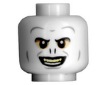 White Minifigure, Head Alien with HP Voldemort, Tan Eyes, Yellow Teeth and Nostrils Pattern - Hollow Stud