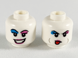 White Minifigure, Head Dual Sided Female Dark Azure and Dark Pink Eyeshadows, Dark Pink Lips, Smile / Sticking Out Tongue Pattern - Hollow Stud