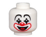 White Minifigure, Head Clown Large Drawn Eyebrows, Black Pointed Eyes, Red Nose and Mouth, Smile with Tongue Pattern - Hollow Stud