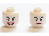 White Minifigure, Head Dual Sided Black Eyebrows, Gray Wrinkles and Moustache, Dark Pink Lips, Open Mouth Grin / Closed Mouth Pattern (The Joker) - Hollow Stud