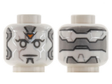 White Minifigure, Head Alien Robot with Light Bluish Gray Panels, Silver Lines, and Orange Jewel on Forehead Pattern - Hollow Stud