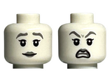 White Minifigure, Head Dual Sided Female Silver Eyebrows and Lips, Smile / Angry with Open Mouth and Raised Eyebrows Pattern - Hollow Stud