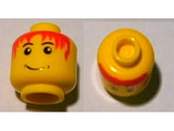 Yellow Minifigure, Head Male Messy Red Hair, Smile, White Pupils Pattern - Hollow Stud