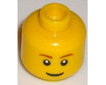 Yellow Minifigure, Head Brown Eyebrows, Thin Grin, Black Eyes with White Pupils Pattern - Hollow Stud