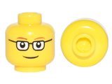 Yellow Minifigure, Head Glasses Rectangular, Red Thin Eyebrows, Smile Pattern - Hollow Stud
