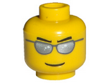 Yellow Minifigure, Head Glasses with Silver Sunglasses, Black Eyebrows Pointed, Thin Grin Pattern - Hollow Stud