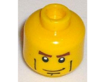 Yellow Minifigure, Head Male Brown Eyebrows, White Pupils, Vertical Cheek Lines, Chin Dimple Pattern - Hollow Stud
