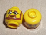 Yellow Minifigure, Head Beard Brown Angular with White Pupils and Glasses Pattern - Hollow Stud
