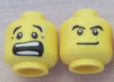 Yellow Minifigure, Head Dual Sided Black Eyebrows, White Pupils, Mouth Open Scared / Mischievous Smile Pattern - Hollow Stud