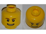Yellow Minifigure, Head Brown Eyebrows, Thin Grin with Teeth, Black Eyes with White Pupils Pattern - Hollow Stud