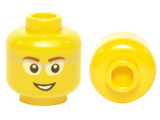 Yellow Minifigure, Head Glasses with Gray Frame Sides, Brown Eyebrows and Open Smile Pattern - Hollow Stud