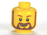 Yellow Minifigure, Head Beard Brown Rounded with White Pupils and Grin Pattern - Hollow Stud