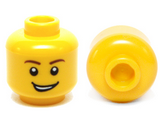 Yellow Minifigure, Head Male Brown Eyebrows, Open Lopsided Grin, White Pupils Pattern - Hollow Stud