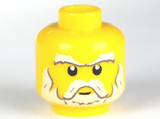 Yellow Minifigure, Head Beard White, Sideburns, Moustache, Eyebrows and White Pupils Pattern - Hollow Stud