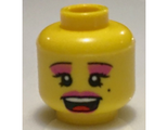 Yellow Minifigure, Head Female with Pink Lips and Eye Shadow, Open Mouth and Beauty Mark Pattern - Hollow Stud
