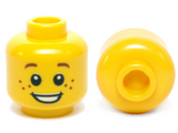 Yellow Minifig, Head Brown Eyebrows and Freckles, Open Smile, White Pupils Pattern - Stud Recessed