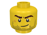 Yellow Minifigure, Head Beard Stubble, Brown Eyebrows, Crooked Smile, White Pupils and Scar Pattern - Hollow Stud