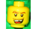 Yellow Minifigure, Head Male Thick Brown Eyebrows with Scar, Open Mouth with Missing Tooth, White Pupils Pattern - Hollow Stud