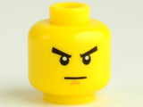 Yellow Minifig, Head Male Stern Black Eyebrows, White Pupils, Thin Line Mouth Pattern - Stud Recessed