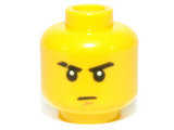 Yellow Minifig, Head Male Stern Eyebrows (one Scarred), White Pupils, Brown Chin Dimple Pattern - Stud Recessed