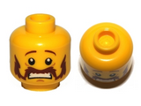 Yellow Minifigure, Head Moustache Handlebar and Sideburns Brown, Scared Pattern - Hollow Stud