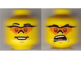Yellow Minifigure, Head Dual Sided Glasses with Orange Lenses, Smile / Mouth Open Upset Pattern - Hollow Stud