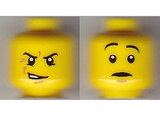 Yellow Minifigure, Head Dual Sided Snarling / Raised Eyebrows Pattern - Hollow Stud