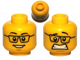 Yellow Minifigure, Head Dual Sided Black Glasses, Smile / Scared Pattern - Hollow Stud