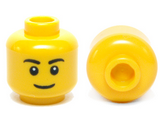 Yellow Minifigure, Head Black Eyebrows, Thin Grin, Black Eyes with White Pupils Pattern - Hollow Stud