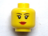 Yellow Minifigure, Head Female with Black Thin Eyebrows, Eyelashes, White Pupils and Red Lips Smile Pattern - Hollow Stud