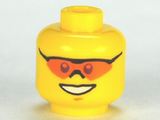 Yellow Minifigure, Head Glasses with Orange Sunglasses with Nose Piece, Open Mouth Smile, Chin Dimple Pattern - Hollow Stud