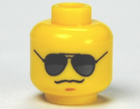 Yellow Minifigure, Head Glasses with Black and Pearl Dark Gray Sunglasses, Chin Dimple, Grim Mouth Pattern - Hollow Stud