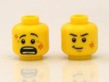 Yellow Minifigure, Head Dual Sided Black Eyebrows, White Pupils, Scratches, Determined / Scared Pattern - Hollow Stud