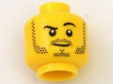 Yellow Minifigure, Head Beard Stubble, Black Raised Right Eyebrow, White Pupils Pattern - Hollow Stud