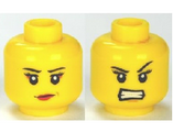 Yellow Minifigure, Head Dual Sided Female Eyelashes and Red Lips, Determined / Angry Pattern - Hollow Stud