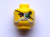 Yellow Minifigure, Head Beard Gray and White, Mechanical Left Eye Pattern - Hollow Stud
